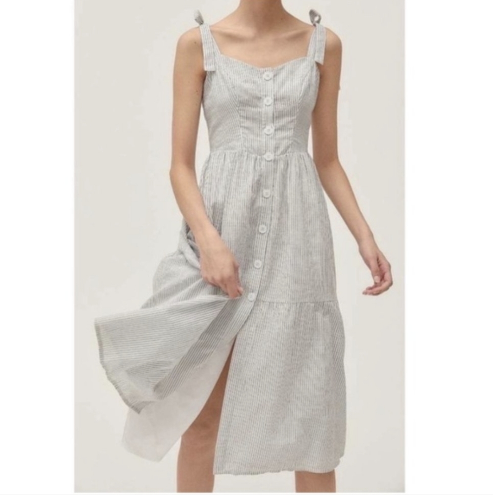Urban Outfitters White and Grey Striped Dress